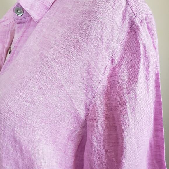 J. Jill Pink Linen top 1/2 Button 3/4 Length Sleeves Women's Size Petite Small - Picture 5 of 9